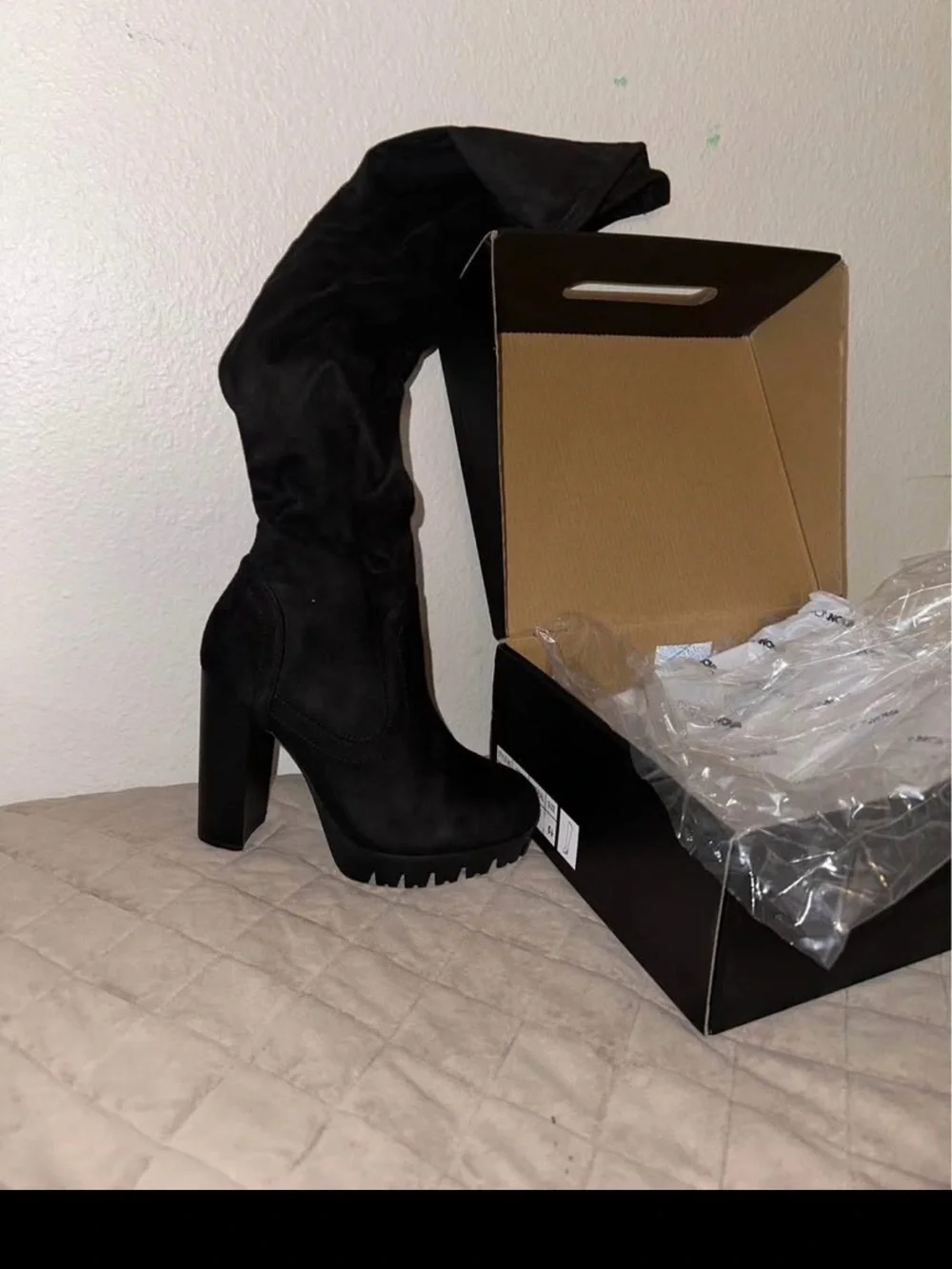Fashion Nova Black Over-the-Knee Chunky Heel Boots